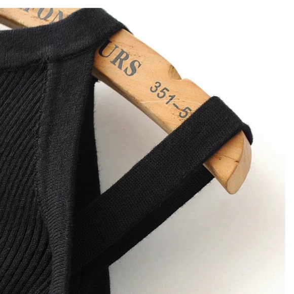 New Knit Black Boho Modern Cold Shoulder Sweater - Picture 6 of 7